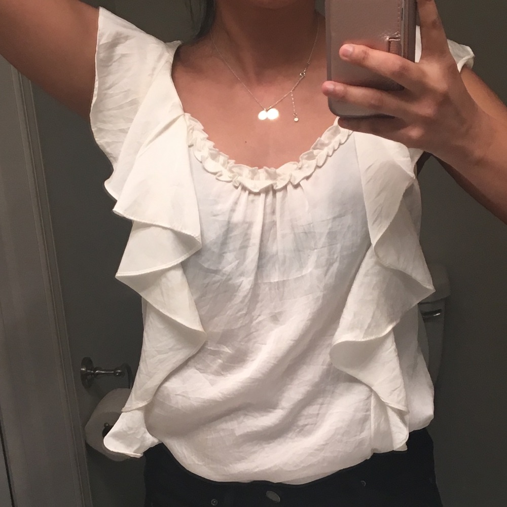 Express beige ruffle top